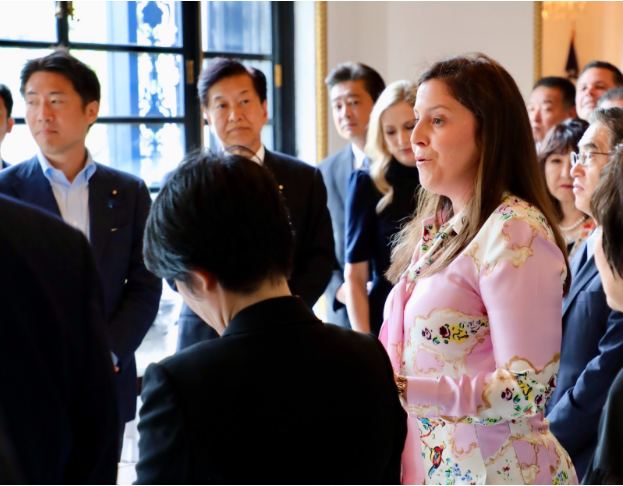 Photo of Chairwoman Stefanik addressing members of Japanese Diet at the residence of the U.S. Ambassador to Japan
